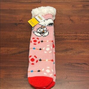 Major Trading Pink Red Sherpa lined Snoopy Socks New size OSFM